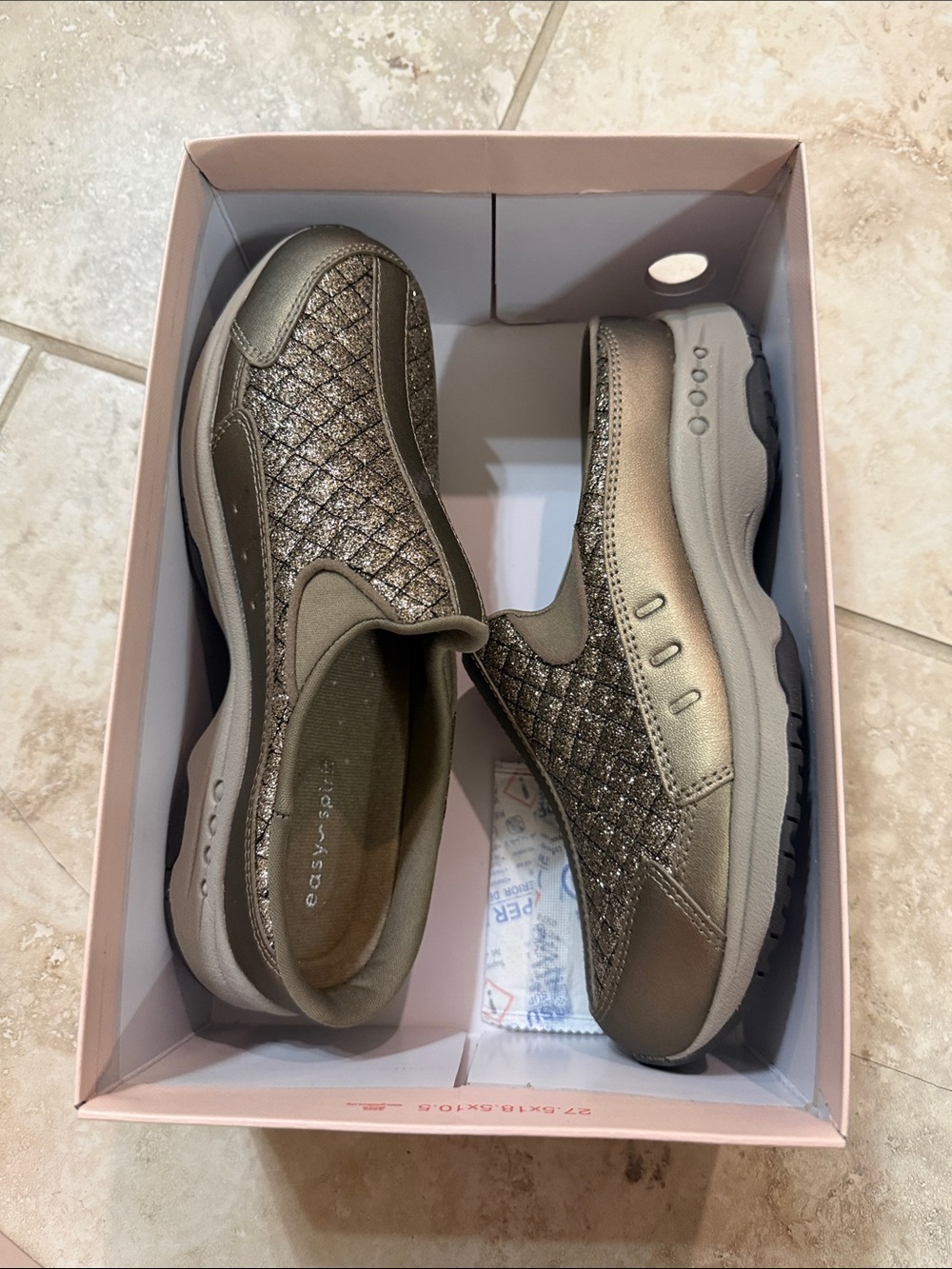 Easy Spirit Women's Slip-On Walking Shoe in Metallic Olive